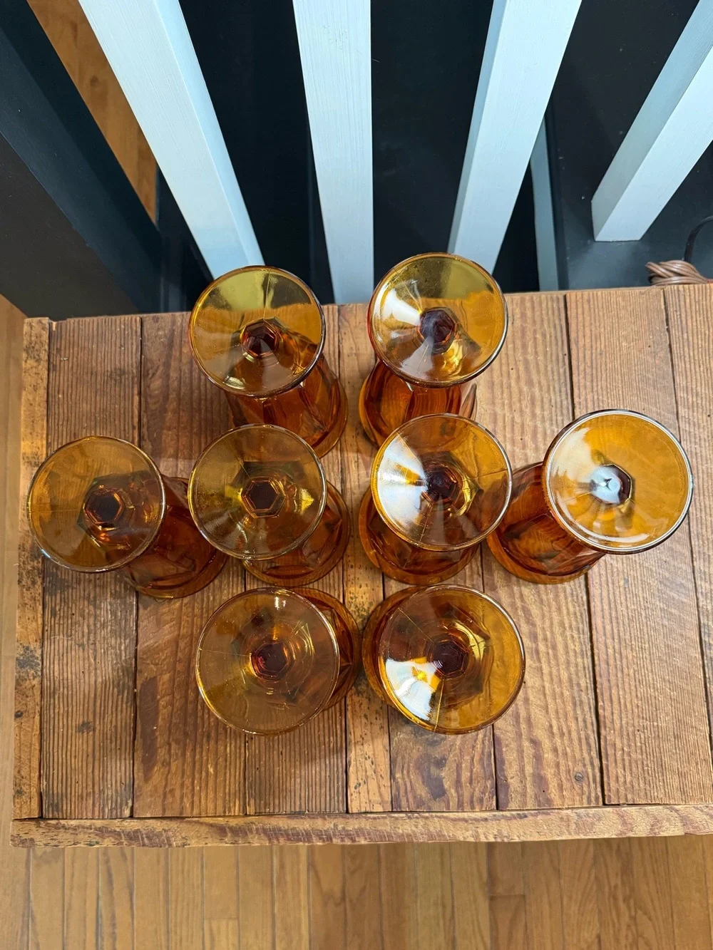 Set of (8) Amazing Vintage BOHO Farmhouse Amber Glass Goblet Set